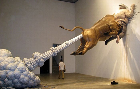 Golden Bull Fart Sculpture