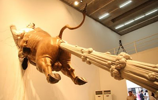 Golden Bull Fart Sculpture