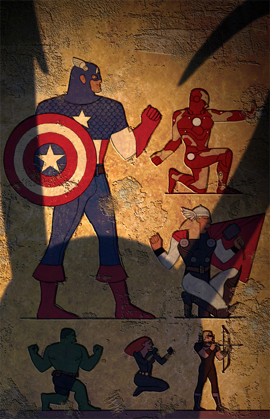 Avengers in the Style of Ancient Egyptian Artists