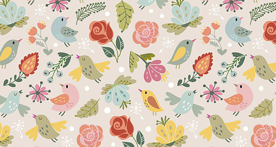 Cute Pattern of Birds and Flowers