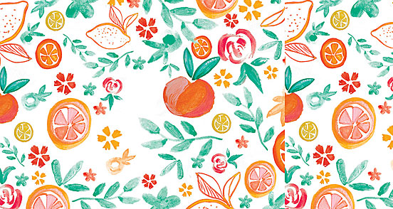 Lemon and Peach Watercolor Pattern