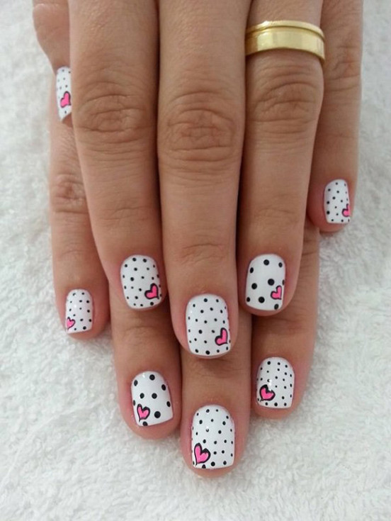 Polka-dots-and-pink-heart-nail-art