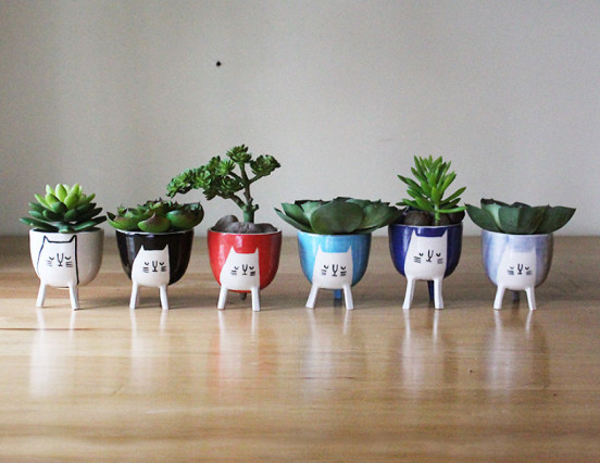 Small Cat Planters In Six Different Colors