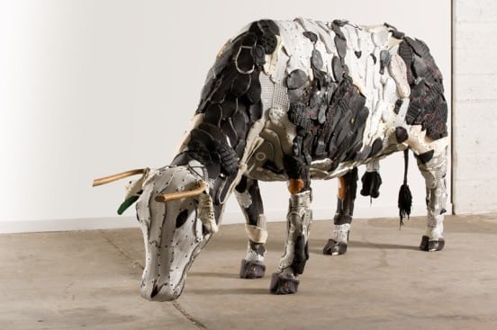 This bull has been made from the soles of shoes.1