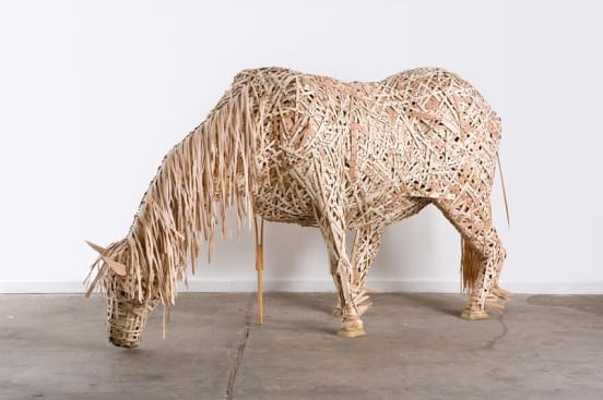 This horse was made using wood shavings.