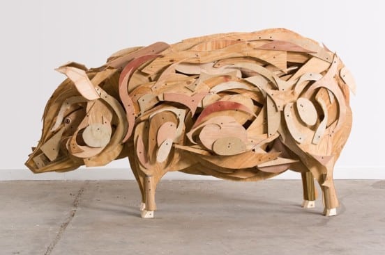 This pig is made from scrap wood.