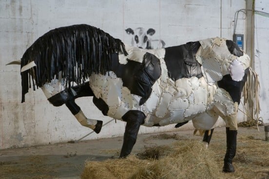 This stallion has been made from leather bags.
