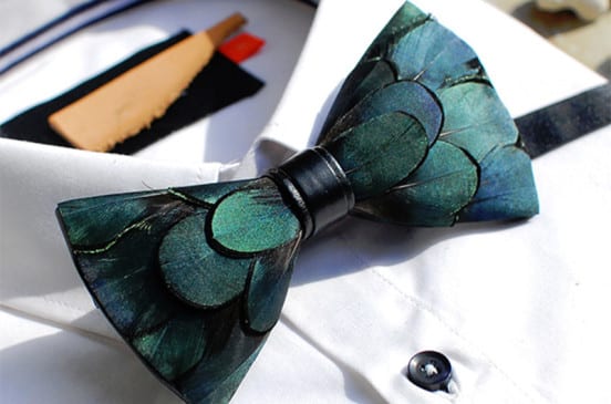 green-feather-bow-tie
